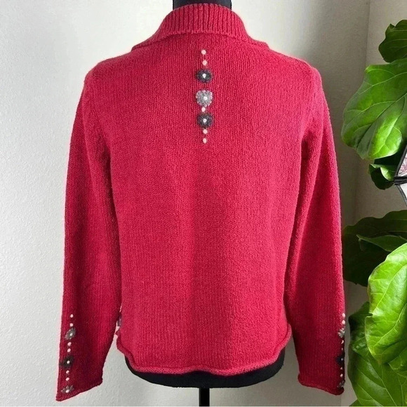 Woolrich Ruby Burnt Red Rolled Hem Sleeves V-Neck Collared Sweater Small - Picture 14 of 15